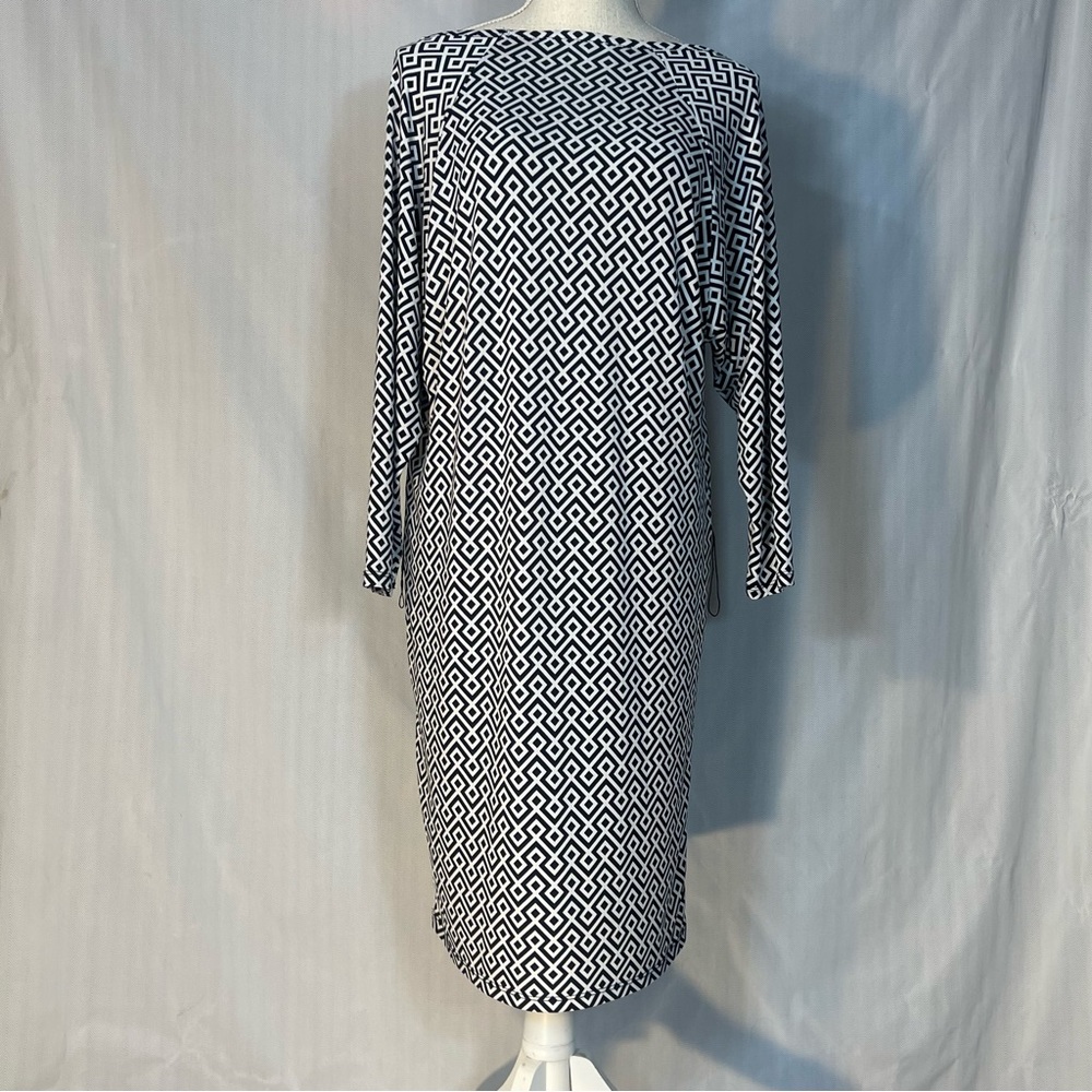 Michael Kors Dress Black & White Sheath Geometric Print  Dolman 3/4 Sleeves S